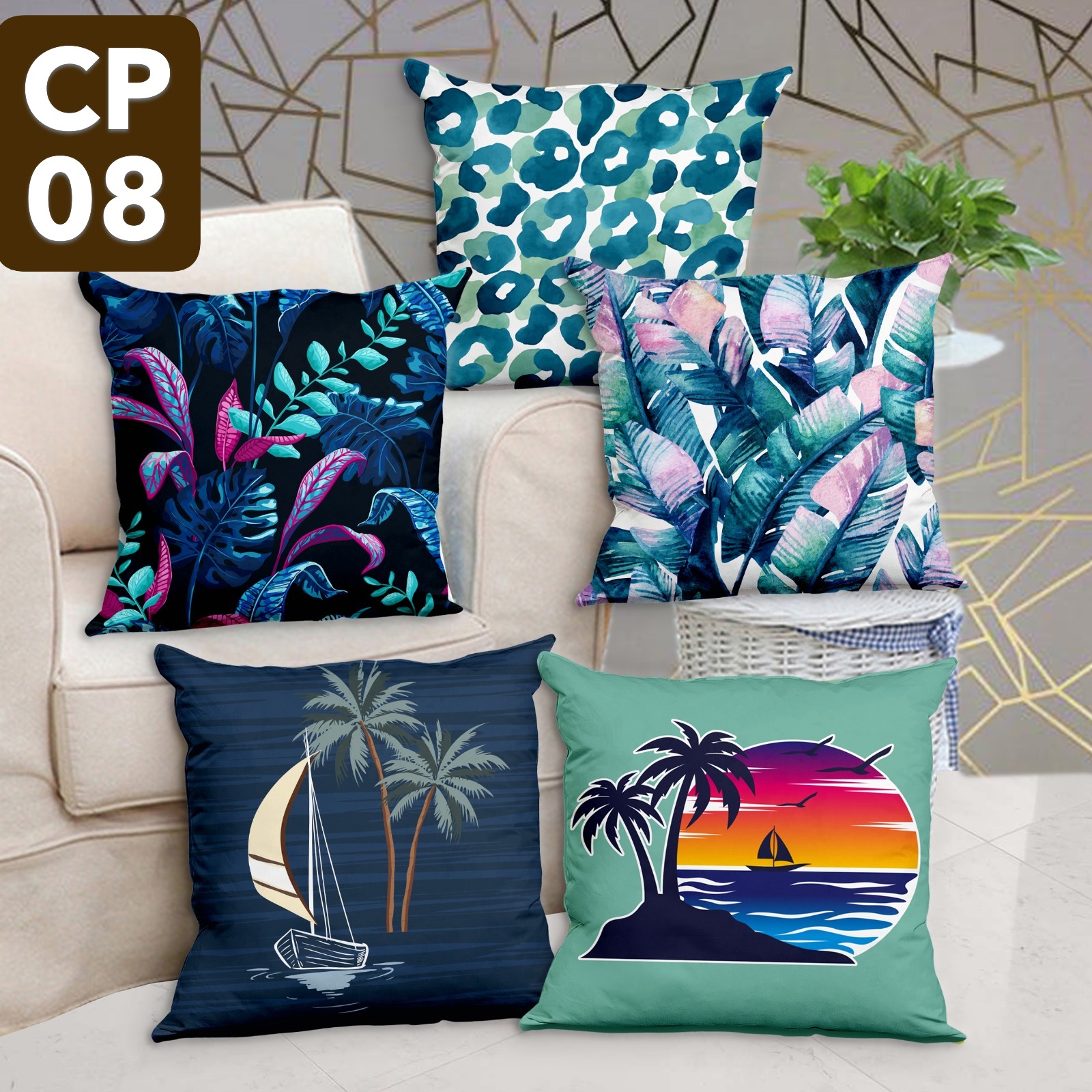 Digital Print Nature Cushion Covers in Holland Velvet – 16x16 Inches (Set of 5)
