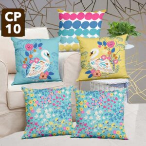 Digital Print Flower Peacock Cushion Covers 16x16 – Set of 5