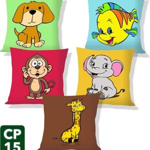 Digital Cartoon Print Cushion Covers in Holland Velvet – 16x16 Inches (Set of 5)