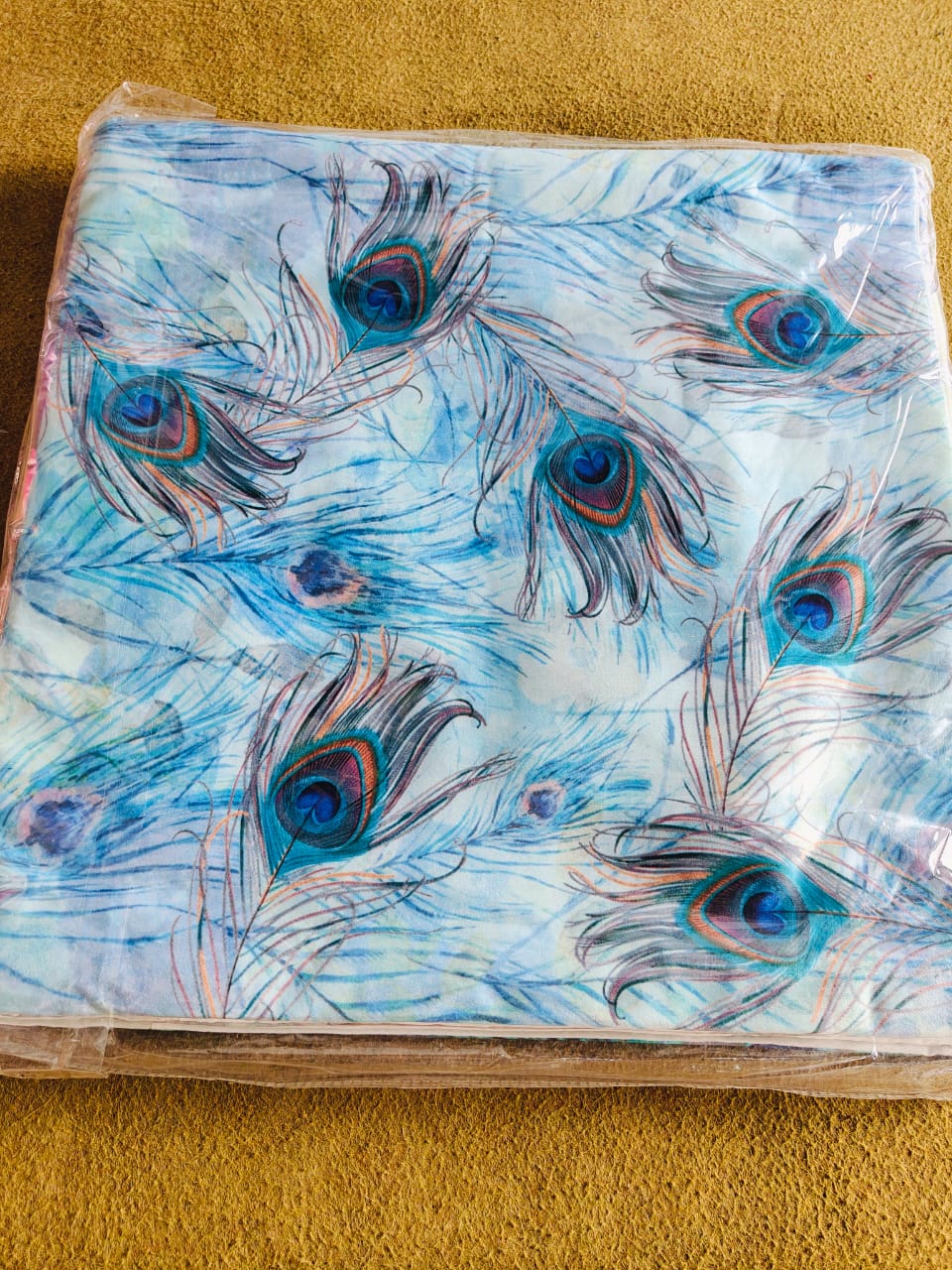 Digital Print Peacock Cushion Covers in Holland Velvet – 16x16 Inches (Set of 5)